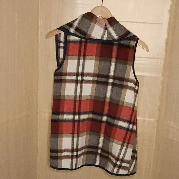 Altar'd State Cream Red Blue Flannel Plaid Vest Medium - Picture 2 of 7